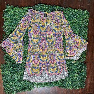 Gorgeous Boho Multicolor Off the Shoulder Mini Dress Small